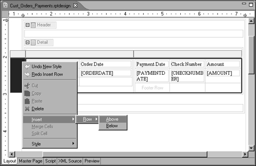 Inserting a new row