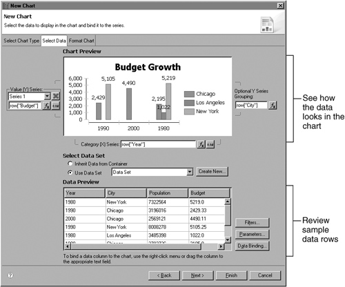 Previewing chart data on Select Data