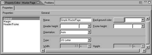 Master page properties in the property editor