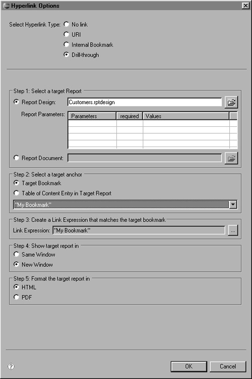 Hyperlink options for linking two reports