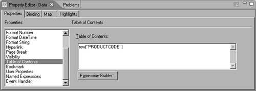 Table of contents properties