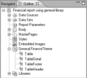 Theme styles in the outline view