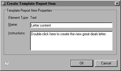 Providing instructions for a template report item