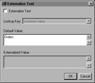 Externalize Text, displaying default settings