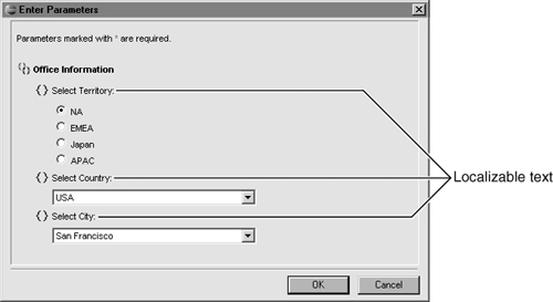 Text that can be localized in Enter Parameters