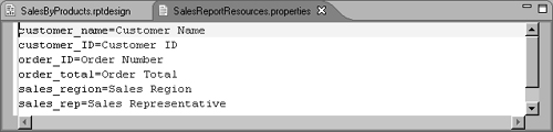 Resource file opened in the report editor