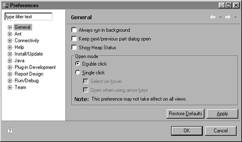 General preferences in BIRT Report Designer