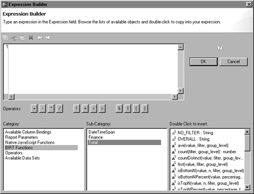 Aggregate functions in the expression builder