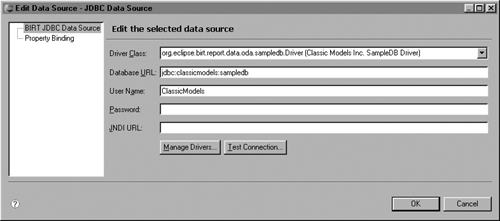 Data source connection information