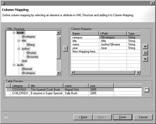 Mapping columns for an XML data set