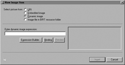 New Image Item, showing Enter dynamic image expression field