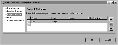 Column name and type in Output Columns