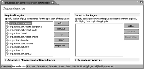 The Dependencies page