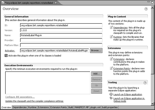 Overview, showing testing and debugging options