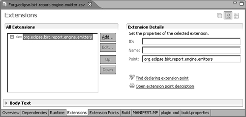 Emitter plug-in extension on the Extensions page