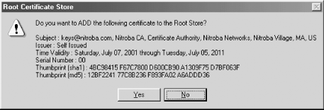 After the Certificate Manager Import Wizard runs, Internet Explorer displays the information about the certificate and allows you to import it or not.