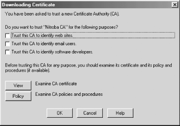 When you download a CA key with Netscape Navigator, you can choose what uses should be allowed to the CA key.