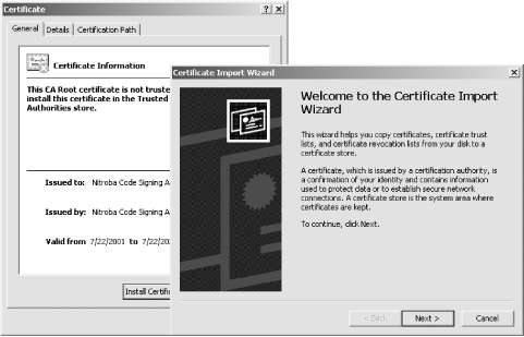 The Certificate Information panel can be used to install new certificates.
