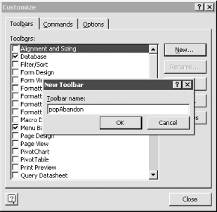 Creating a shortcut menu from the Toolbars tab of the Customize dialog