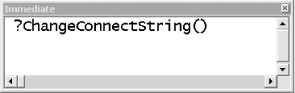 Running the ChangeConnectString function from the Immediate window