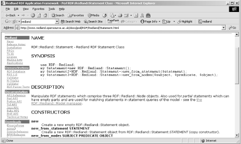 Documentation for the Perl Redland object, Statement