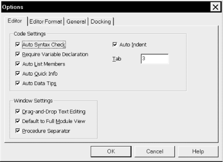 The Options dialog box