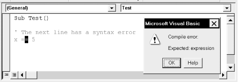 A syntax error message