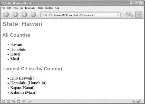 Displaying hawaii.xml in Mozilla