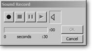 FileMaker records sound from the sound input device you set up in your control panel (Windows) or System Preferences (Mac OS X). Most computers let you use more than just a microphone as the sound input device. For example, you can usually record sound from audio CDs in your CD-ROM drive or DVDs from your DVD drive.