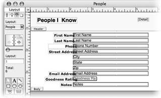 Here’s how your layout should look after you’ve added header text; edited the text of the field labels; and formatted them with a new font, size, and style. To move those pesky field labels so they don’t overlap your fields, select them and “nudge” them out of the way. You nudge objects pixel-by-pixel with the arrow keys on your keyboard. Tap the left arrow until the labels are clear of your fields.