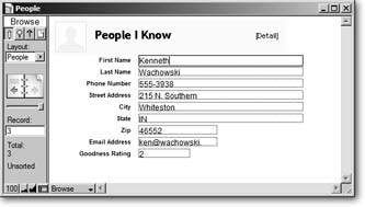 Here’s how your database looks now. The field and label formatting is in place, but the layout itself is a mess. Some fields are too big for the data they need to hold, others aren’t big enough. And this layout needs some pizzazz. It’s time to tackle field arrangement.