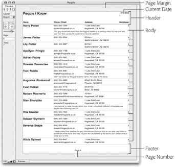 This is the report you’ll add to the People database. Notice it’s formatted to fit nicely on letter-sized paper when printed (it’s in Preview mode here). You can also see the date the report was printed in the top-right corner, and a page number at the bottom of each page.