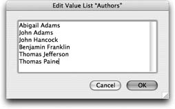 You can include an Edit item in your Drop-down List. When folks choose it, this little Edit Value List box appears. From here, they can add new items, delete items, or edit items to the list-all by typing directly in the text box.