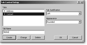 The standard settings for Tabs are left aligned, with rounded corners. But you can have square corners instead if you like them better. Left, center and right justified tabs are just wide enough to enclose the names you give them. But fully justified tabs stretch out and divide the space to fill the width of the entire panel.