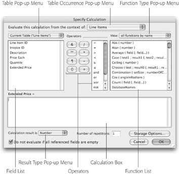 Whenever you edit a calculation, you see a window just like this one. There’s a lot going on here, including the fundamental step of typing your calculation in the box. You’ll learn how to use all these options in the rest of this chapter.