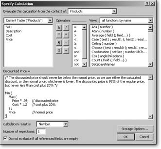 You may find it hard to write nested calculations, and hard to read them if you need to come back later and tweak them. In this case, though, a savvy person formatted the calculation with copious white space and plenty of comments. Chances are you’ll understand this version better than the one shown on Section 10.2.3.