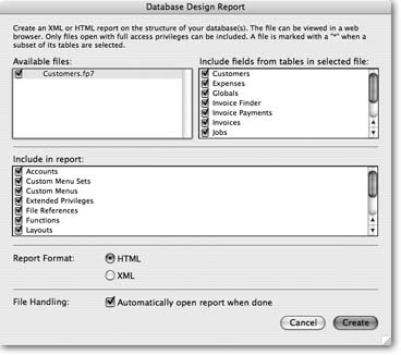 Turn on “Automatically open report when done” if you want to see your Database Design Report right away. If you’re running this report because you want to look at it right now, turn this option on. Sometimes, though, you just run the report to have around in case you need it later. If that’s the case, turn this option off to save a few clicks.