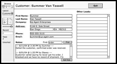 When you open a database in Kiosk mode (with an account that doesn’t have full access) it looks like this. Everything on the screen is completely black outside your layout. You can still switch layouts and otherwise interact with your database, but you can’t make new windows, resize the window, exit FileMaker, or switch to other programs. You also can’t print, enter Find mode, or otherwise use FileMaker’s features unless buttons on the layout let you.