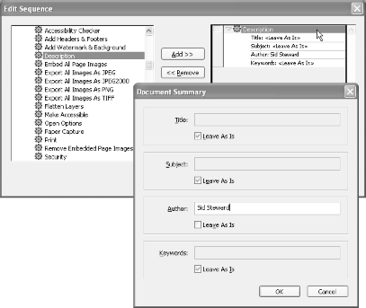 Adding PDF metadata using the Description batch sequence command