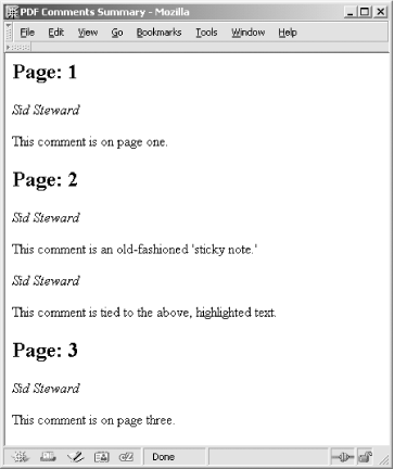 The PDF Comments in Mozilla after extraction via SummarizeComments.pl