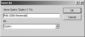 Once you rename the query or query results, as you’re doing here in the Save As window, you can automatically save any minor changes you subsequently make by pressing Ctrl+S.