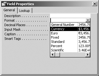 To check a field’s format and other properties, right-click its column and choose Properties from the shortcut menu. The format type becomes particularly important whenever you’re performing calculations. If you try to perform a math operation on a field that isn’t formatted for either of those types, you’ll receive a data mismatch error when you run the query.