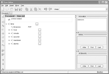 Tree Editor view of time.xml in <oXygen/> 3.0