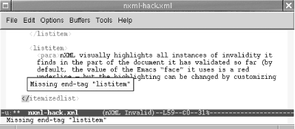 nXML validation error message