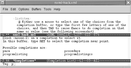 nXML context-sensitive completion