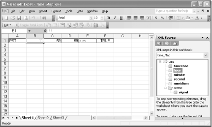 Mapping time.xml to fields in Excel 2003