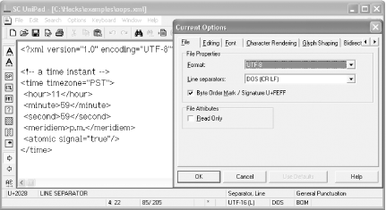 Changing the character encoding of oops.xml with SC UniPad