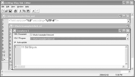 Result of transforming time.xml with clock.xsl in xRay2