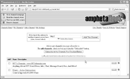 AmphetaDesk’s Add a Channel page
