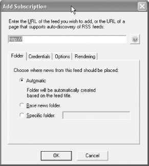 NewsGator Add Subscription dialog box